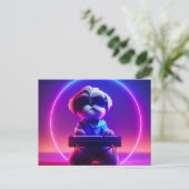 シー・ズーがピアノを弾く ポストカード (スタンド正面)