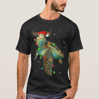 シー タートル クリスマス ライト 面白い サンタ 帽子 メリー クリスマス Tシャツ