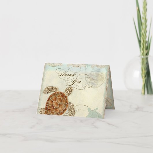 シー・タートル モダン・コースト オーシャン ビーチ スワールズ スタイル サンキューカード (正面)