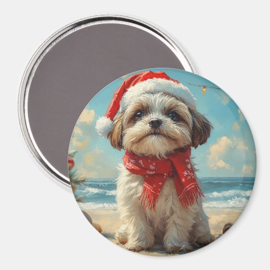 シー・ツー 犬 クリスマス ヴィンテージ ビーチ マグネット (正面/裏面)
