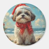 シー・ツー 犬 クリスマス ヴィンテージ ビーチ マグネット (正面)