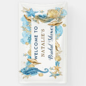 シー&ビーチブルー金ゴールドブライダルシャワー 横断幕 (縦)