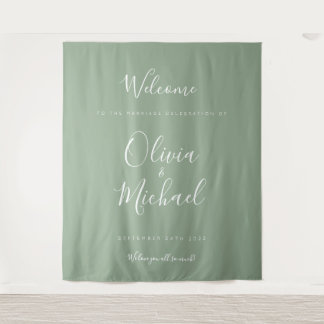 シー・フォーム・グリーンのウェディング ウェルカムバックドロップタペストリー タペストリー