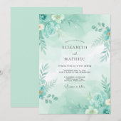 シー・フォーム・グリーンの幻想的な植物ウェディング 招待状 (正面/裏面)