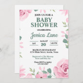 シー・フォー・グリーンとピンクのベイビーシャワー 招待状 (正面/裏面)