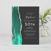 シー・フォー・グリーン・シルバー・アゲートQRコード 50歳の誕生日 招待状 (スタンド正面)