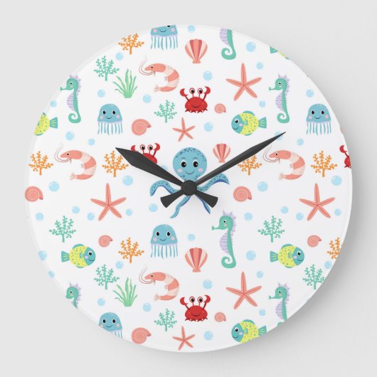 シー・ワールド風パターン ラージ壁時計 (正面)