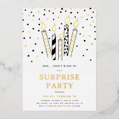 シー…止吹めろ！キャンドルサプライズ誕生日 箔招待状 (正面)