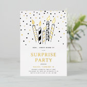 シー…止吹めろ！キャンドルサプライズ誕生日 箔招待状 (立ち正面)