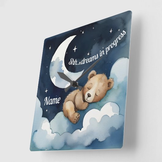 シー…眠るクマの夢 スクエア壁時計 (傾斜)