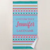 シ名門私立校風のックストライプ名前をカスタムする ビーチタオル (正面)