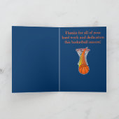 シ感謝していーズンのバスケットボールのコーチ素晴らしに サンキューカード (内部)