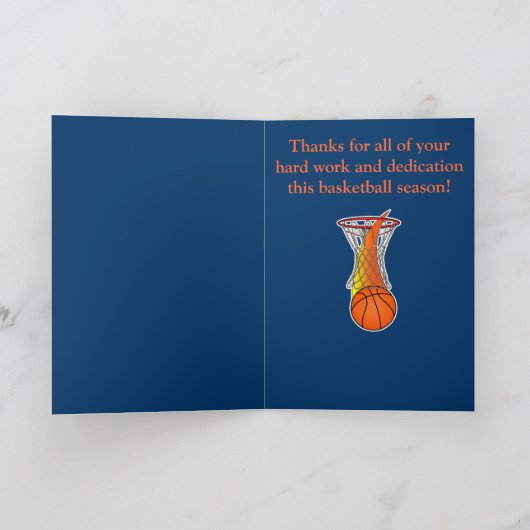シ感謝していーズンのバスケットボールのコーチ素晴らしに サンキューカード (内部)