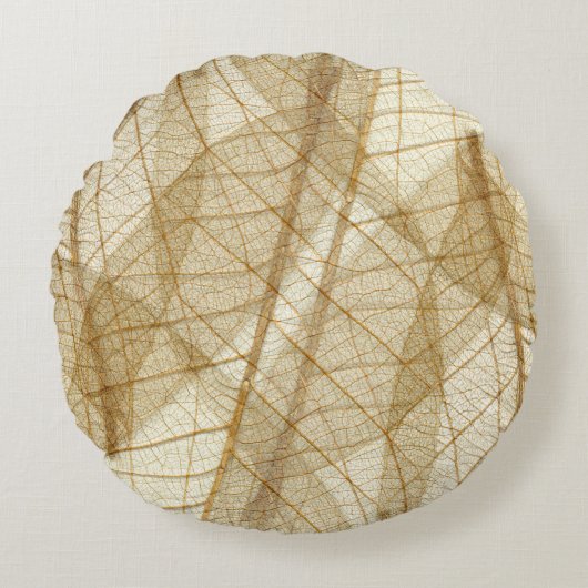 シ素朴アクリームベージュレース葉レース ラウンドクッション (正面)