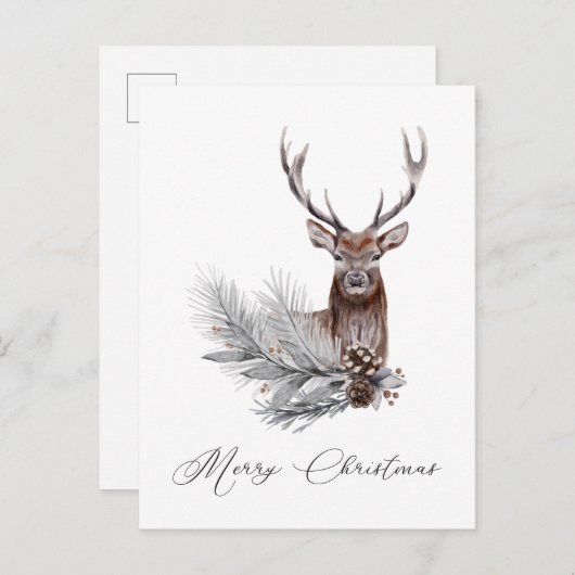 シ素朴ア〔雄ジカの〕枝角パインコーンクリスマス ポストカード (正面/裏面)