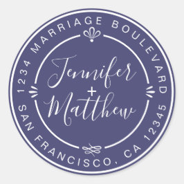 シ素朴ッ結婚ク差出人住所ネイビーブルークラス ラウンドシール