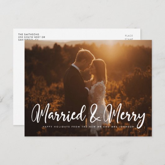 シ結婚したッメリーク写真のクリスマス ポストカード (正面/裏面)