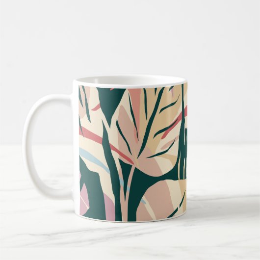 シ芸術的ームレスなパタ葉ーンと抽象芸術モ コーヒーマグカップ (左)