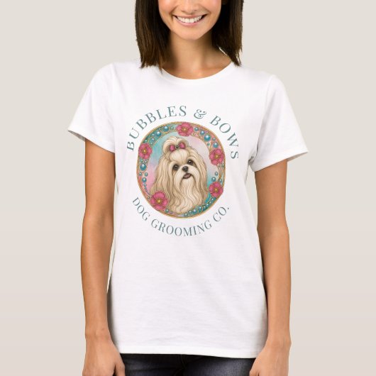 シ Shih TzuグルーミングサロンTシャツ Tシャツ (正面)