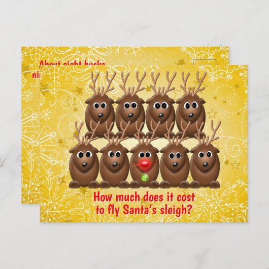 ジおもしろいョークソレーサンタのトナカイのクリスマスクリスマス シーズンポストカード (正面/裏面)