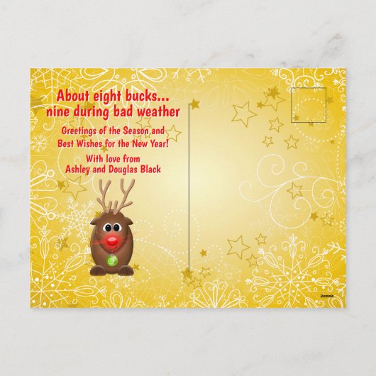 ジおもしろいョークソレーサンタのトナカイのクリスマスクリスマス シーズンポストカード (裏面)