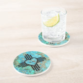 ジアハートターコイズオンサンドストーン名前をカスタムする コースター (側面)