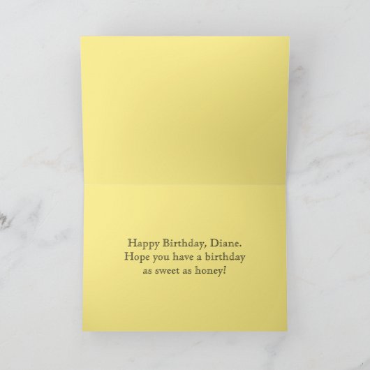 ジアンハッピーバースデーイエローローズとミツバチ カード (内部)