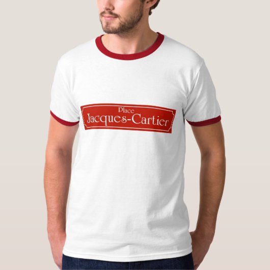 ジェイクスCartierのモントリオールの道路標識を置いて下さい Tシャツ (正面)