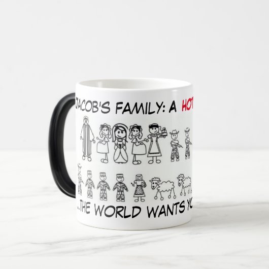 ジェイコブの家族：熱おもしろい活性化マグカップ モーフィングマグカップ (正面左)