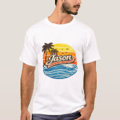 ジェイソン レトロ サンセット 名前 デザイン Tシャツ (正面)