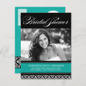 ジェイドアンドブラックダマスクブライダルシャワー招待状 インビテーションポストカード (正面/裏面)