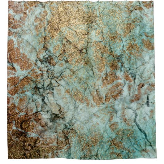 ジェイドアンド金ゴールドグリッター大理石 シャワーカーテン (正面)