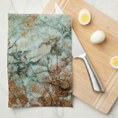 ジェイドエレガントアンドバラ金ゴールドグリッター大理石 キッチンタオル (四つ折り)