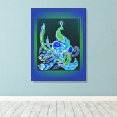 ジェイドエレガントグリーンとブルーの孔雀 キャンバスプリント (インサイチュ (ウッドフロア))