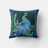 ジェイドエレガントグリーンとブルーの孔雀 クッション (裏面)