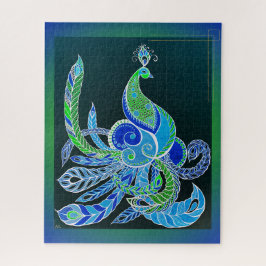 ジェイドエレガントグリーンとブルーの孔雀 ジグソーパズル