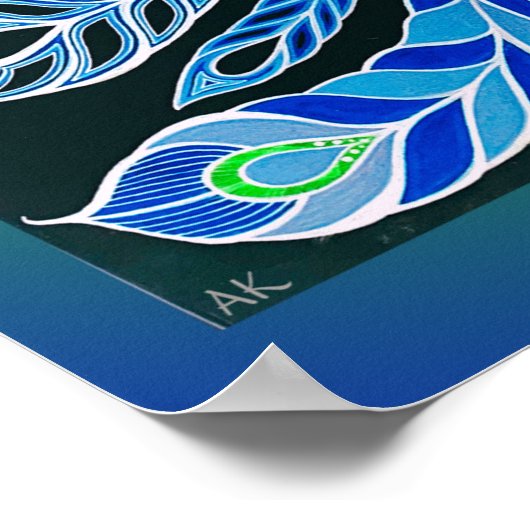 ジェイドエレガントグリーンとブルーの孔雀 ポスター (角)