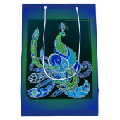ジェイドエレガントグリーンとブルーの孔雀 ミディアムペーパーバッグ (裏面)