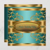 ジェイドグリーンゴールドウーマンズバースデーパーティー 招待状 (正面/裏面)