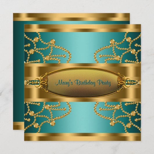 ジェイドグリーンゴールドウーマンズバースデーパーティー 招待状 (正面/裏面)