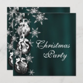 ジェイドグリーンスノーフレークスクリスマスパーティの招待状 招待状 (正面/裏面)