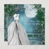 ジェイドグリーンティール(緑がかった色)ブルーピンクローズキンセアニェラ 招待状 (正面/裏面)