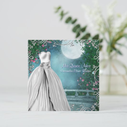 ジェイドグリーンティール（緑がかった色）ブルーピンクローズキンセアニェラ 招待状 (スタンド正面)