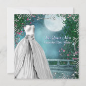 ジェイドグリーンティール（緑がかった色）ブルーピンクローズキンセアニェラ 招待状 (正面)