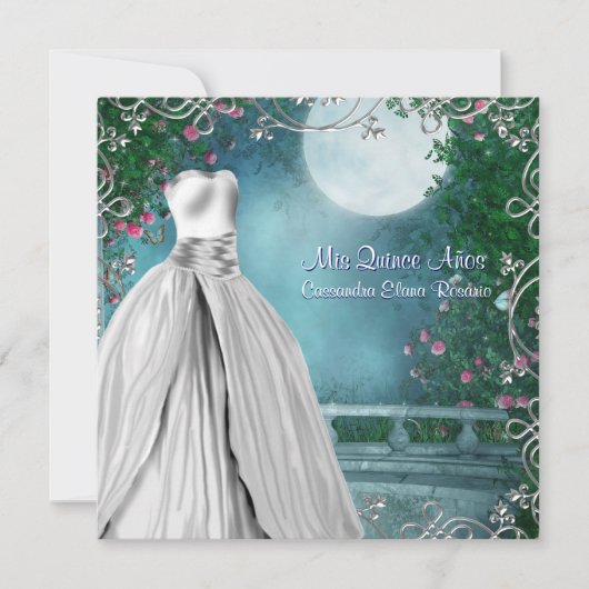 ジェイドグリーンティール(緑がかった色)ブルーピンクローズキンセアニェラ 招待状 (正面)