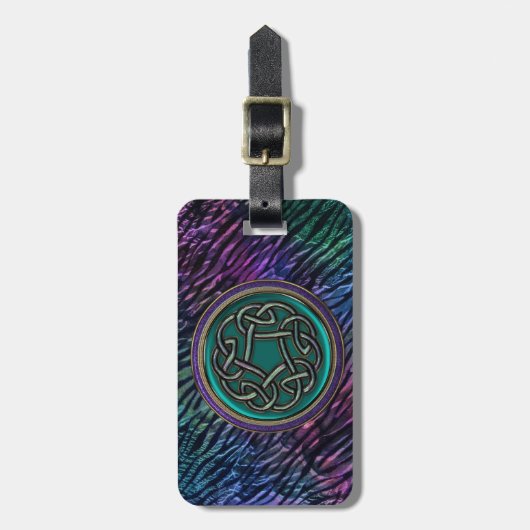 ジェイドグリーンメタルケルト結び目模様 ラゲッジタグ (正面縦)