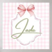 ジェイドパーソナライズされたベビーガール子供部屋ボウ&ギンガム ポスター (正面)