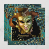 ジェイドブラック金ゴールドマスカレードパーティの招待状 招待状 (正面/裏面)