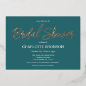 ジェイドミニマリストスクリプトブライダルシャワーバラ金ゴールド 箔招待状 (正面)