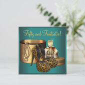 ジェイドレオパード金ゴールド女性50th誕生日 招待状 (スタンド正面)